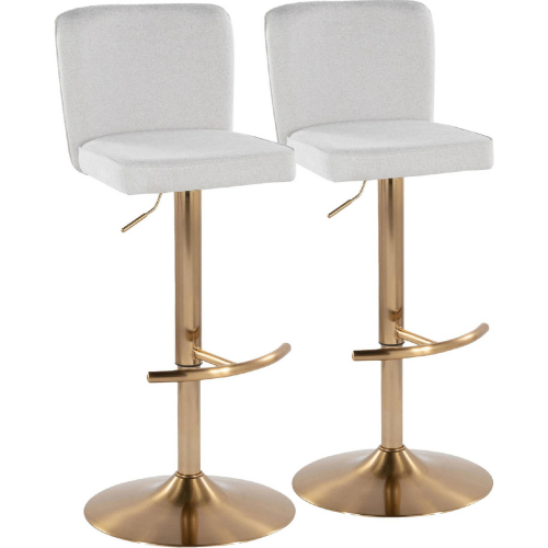 Henry Adjustable Swivel Bar Stool in Gold & White Fabric (Set of 2)